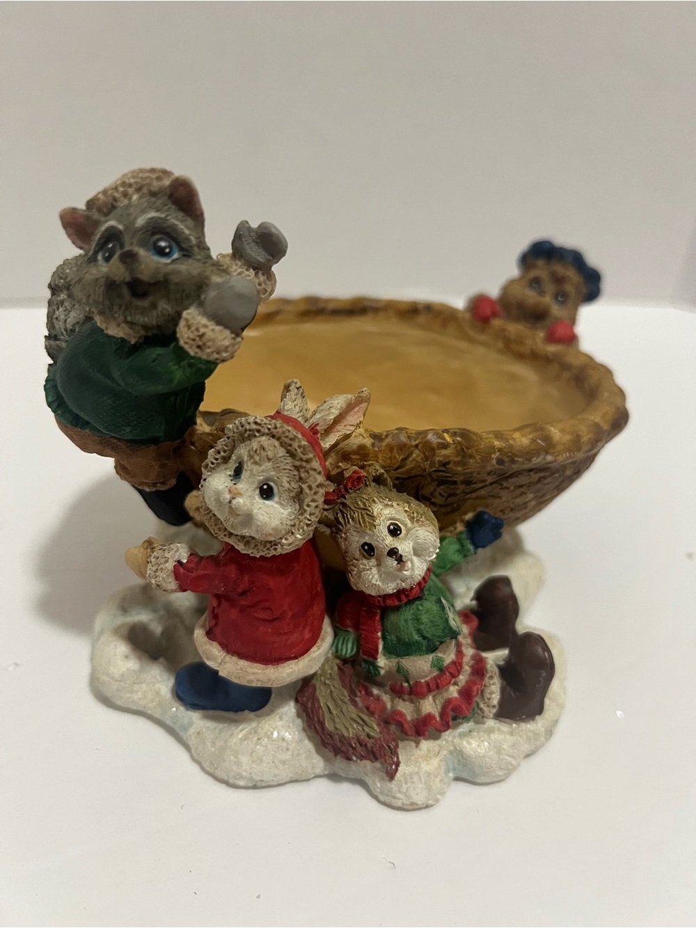 Vintage-style  Christmas Woodland Animal Candy Dish  Rabbit Bear Holiday Decor